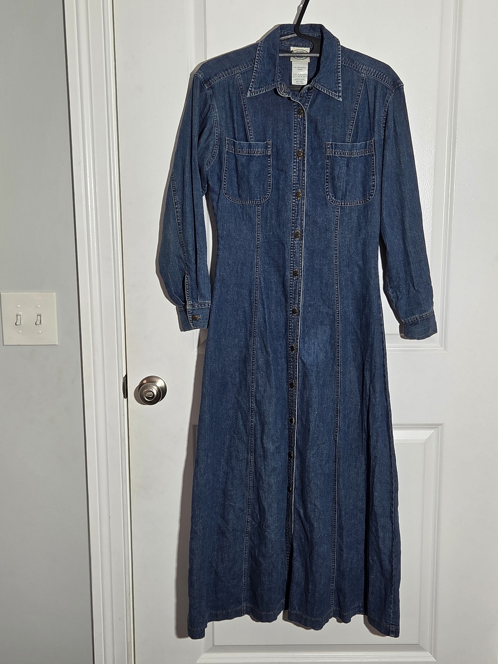 LAURA ASHLEY VINTAGE DENIM SHIRT DRESS LONG SLEEVE MAXI SIZE 6 Y2K